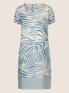Mint & Mia Kurzes bedrucktes Kleid mit Zebraprint und Bordüre | creme-hellblau