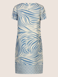 Mint & Mia Kurzes bedrucktes Kleid mit Zebraprint und Bordüre | creme-hellblau