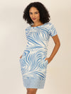 Mint & Mia Kurzes bedrucktes Kleid mit Zebraprint und Bordüre | creme-hellblau