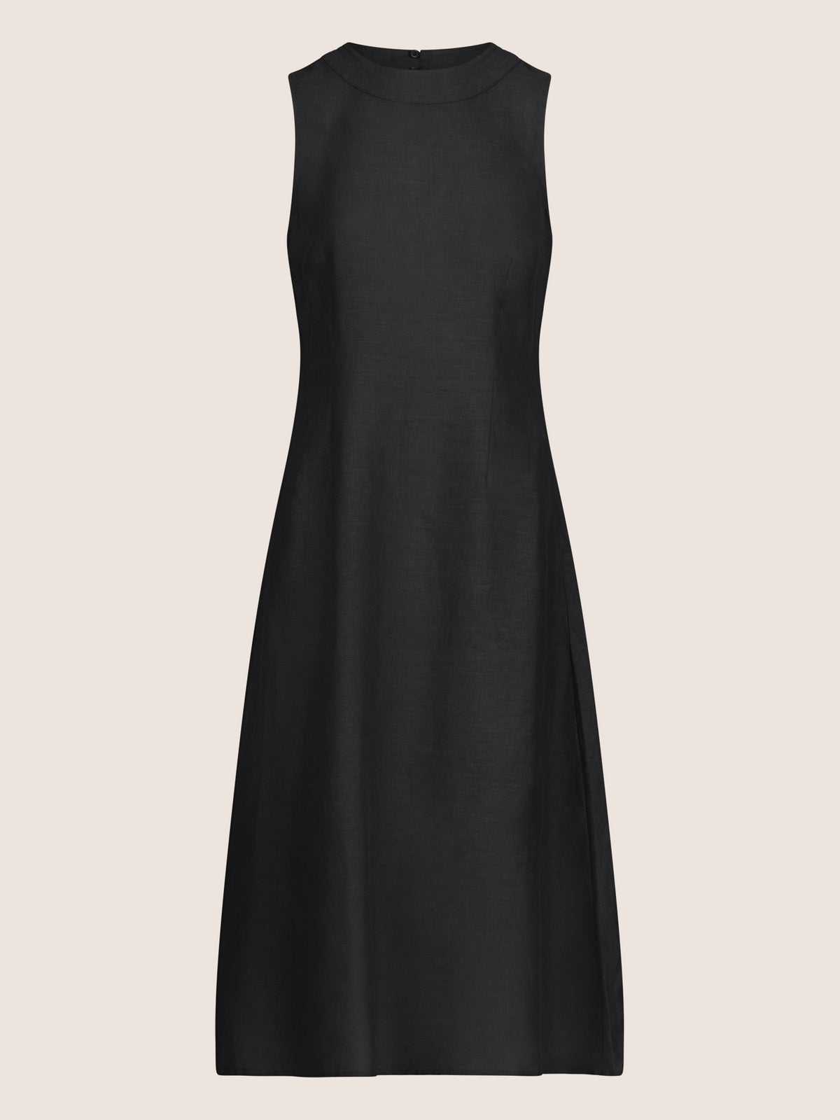 Mint & Mia Langes Leinen Kleid mit Rundhalsausschnitt | schwarz