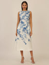 Mint & Mia Langes bedrucktes Leinenkleid mit Blumendruck | creme-hellblau