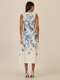 Mint & Mia Langes bedrucktes Leinenkleid mit Blumendruck | creme-hellblau