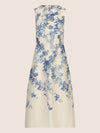 Mint & Mia Langes bedrucktes Leinenkleid mit Blumendruck | creme-hellblau
