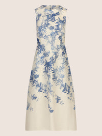 Mint & Mia Langes bedrucktes Leinenkleid mit Blumendruck | creme-hellblau