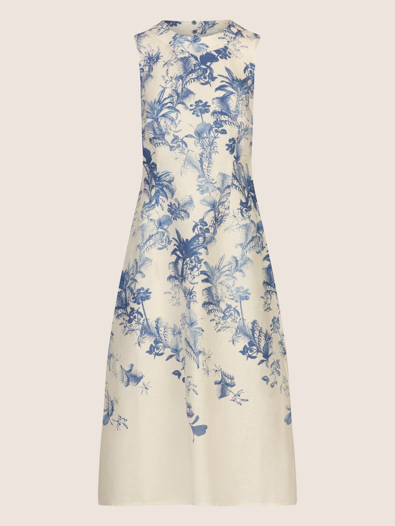 Mint & Mia Langes bedrucktes Leinenkleid mit Blumendruck | creme-hellblau