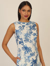 Mint & Mia Langes bedrucktes Leinenkleid mit Blumendruck | creme-hellblau