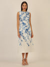 Mint & Mia Langes bedrucktes Leinenkleid mit Blumendruck | creme-hellblau
