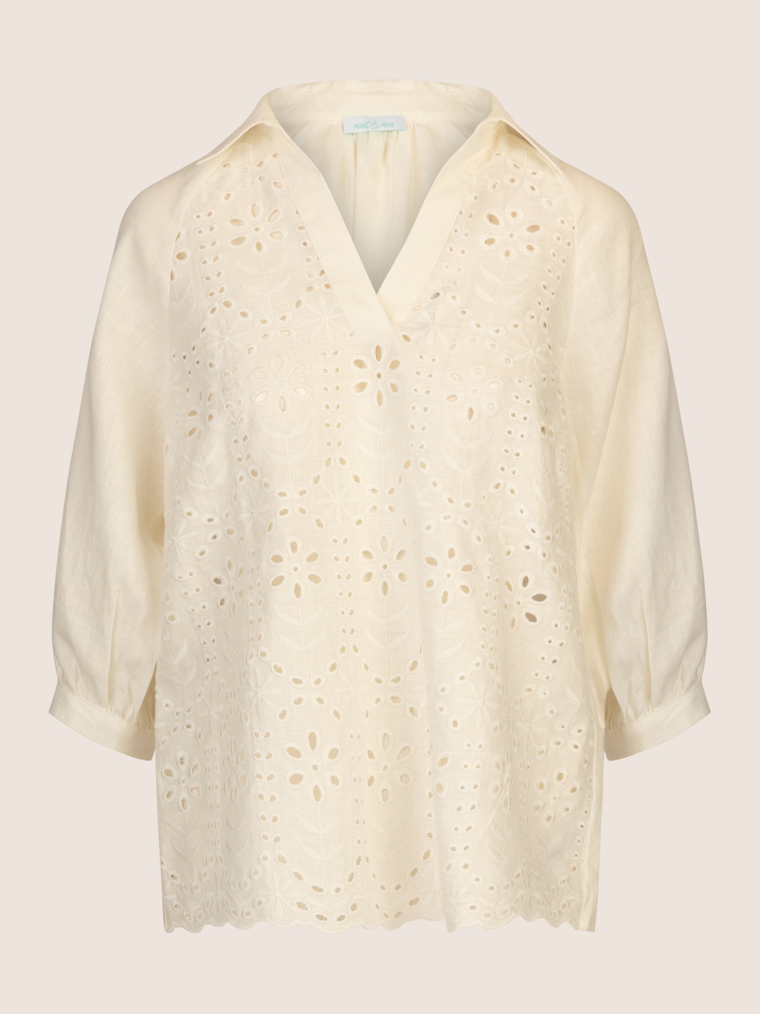 Mint & Mia Tunika mit Lochspitze mit Lochstickerei und 3/4-Ärmeln | creme