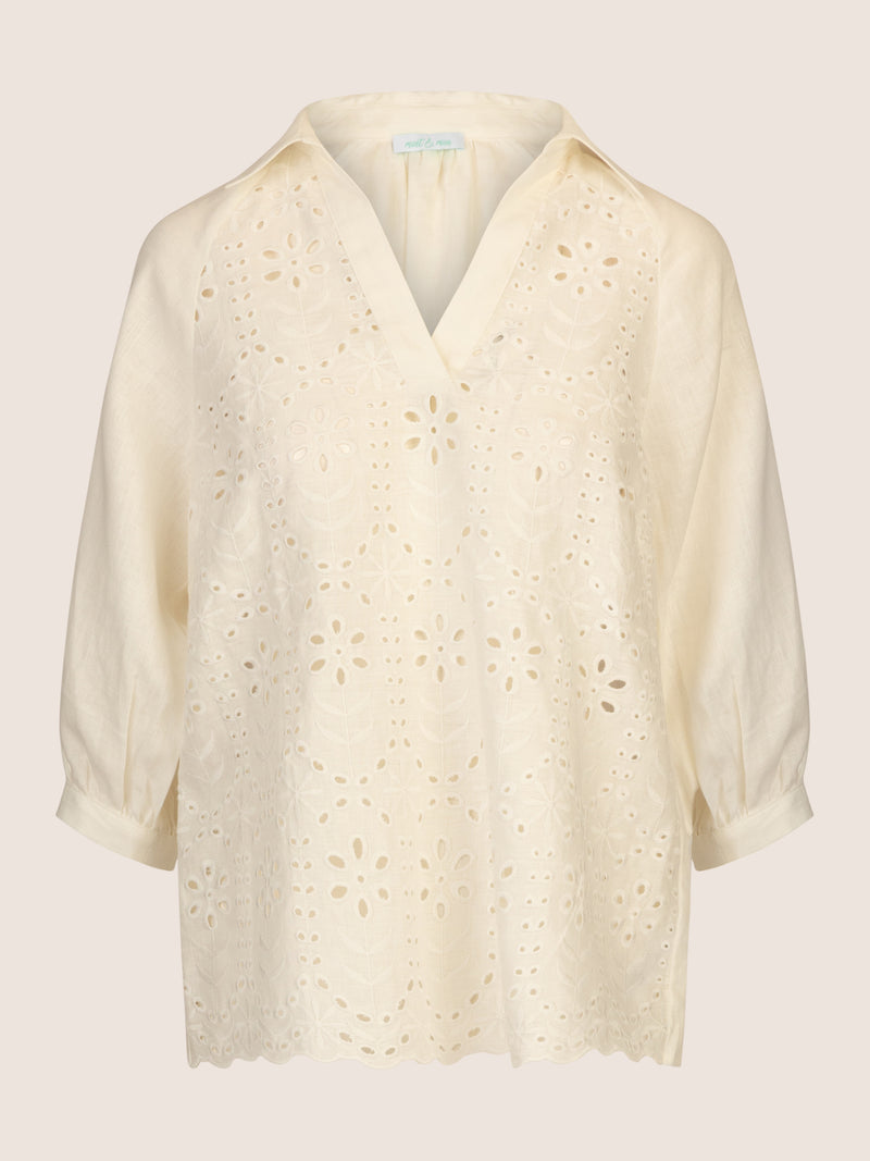 Mint & Mia Tunika mit Lochspitze mit Lochstickerei und 3/4-Ärmeln | creme