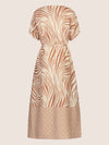 Mint & Mia Langes Leinen Kleid mit V-Ausschnitt und Bindegürtel | creme-terrakotta