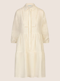 Mint & Mia Kurzes Leinen Kleid mit Biesen und Volantstufen | creme