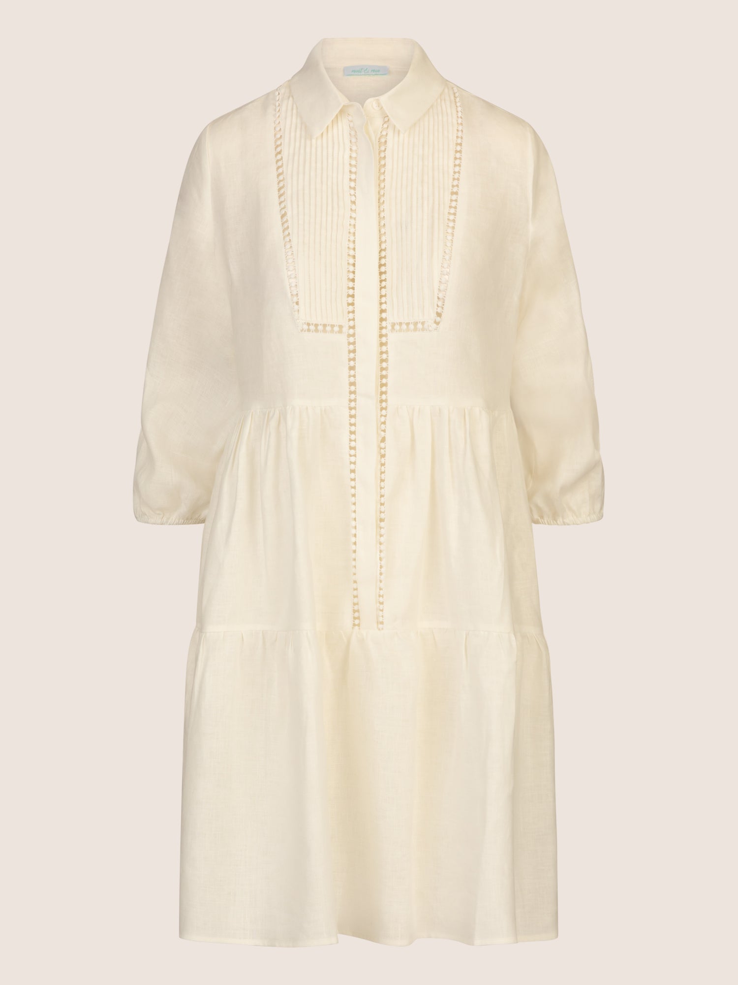 Mint & Mia Kurzes Leinen Kleid mit Biesen und Volantstufen | creme