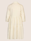 Mint & Mia Kurzes Leinen Kleid mit Biesen und Volantstufen | creme