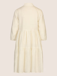 Mint & Mia Kurzes Leinen Kleid mit Biesen und Volantstufen | creme