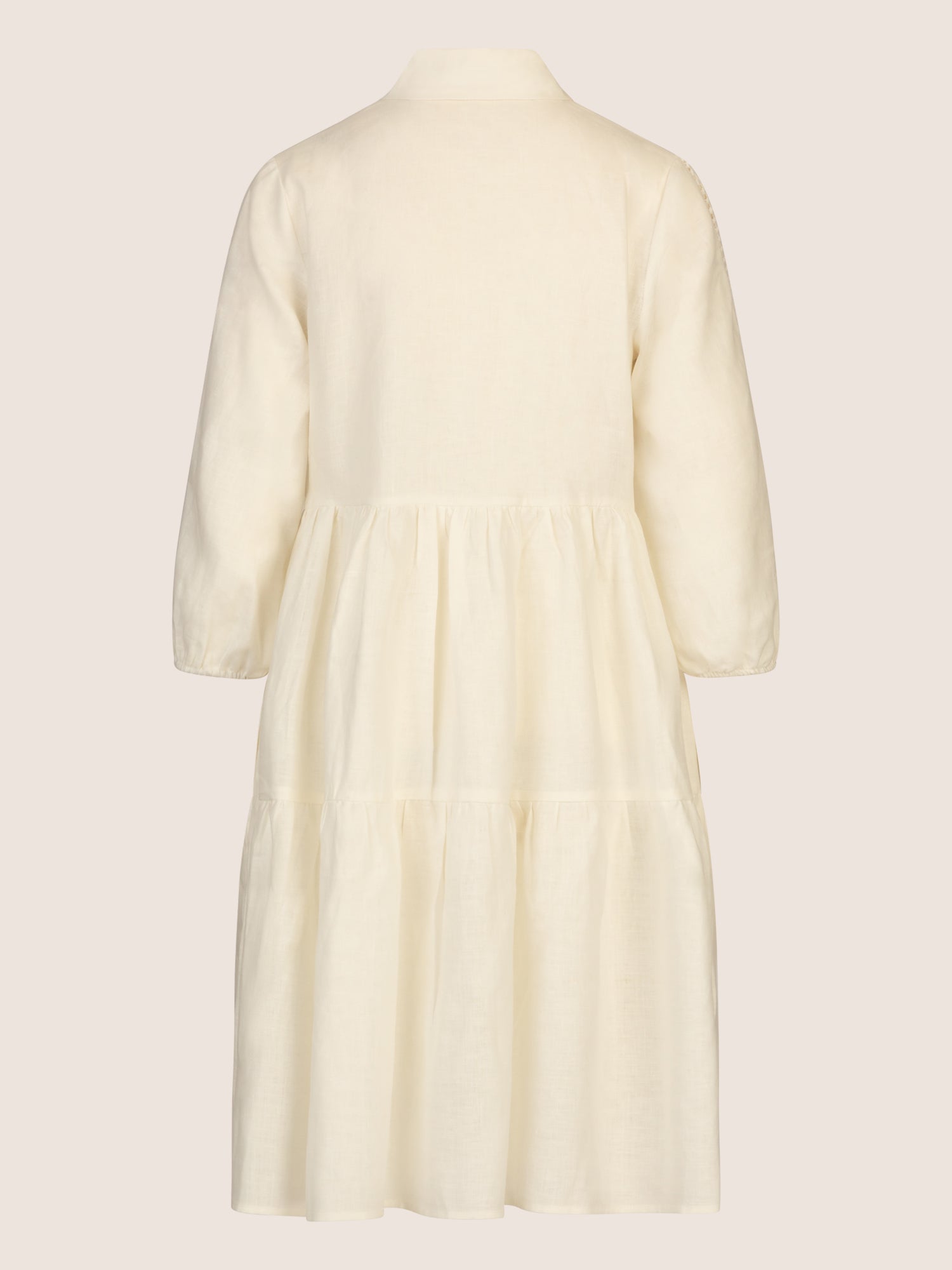 Mint & Mia Kurzes Leinen Kleid mit Biesen und Volantstufen | creme