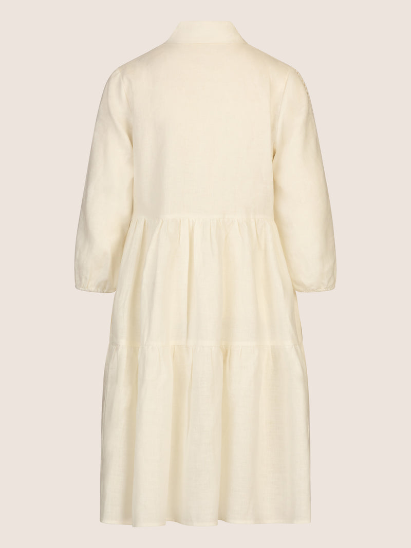 Mint & Mia Kurzes Leinen Kleid mit Biesen und Volantstufen | creme