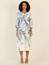Mint & Mia Langes Tunika Leinen Kleid mit botanischem Print | creme-hellblau