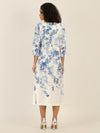 Mint & Mia Langes Tunika Leinen Kleid mit botanischem Print | creme-hellblau