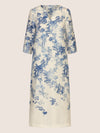 Mint & Mia Langes Tunika Leinen Kleid mit botanischem Print | creme-hellblau