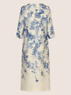 Mint & Mia Langes Tunika Leinen Kleid mit botanischem Print | creme-hellblau