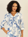 Mint & Mia Langes Tunika Leinen Kleid mit botanischem Print | creme-hellblau