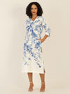 Mint & Mia Langes Tunika Leinen Kleid mit botanischem Print | creme-hellblau