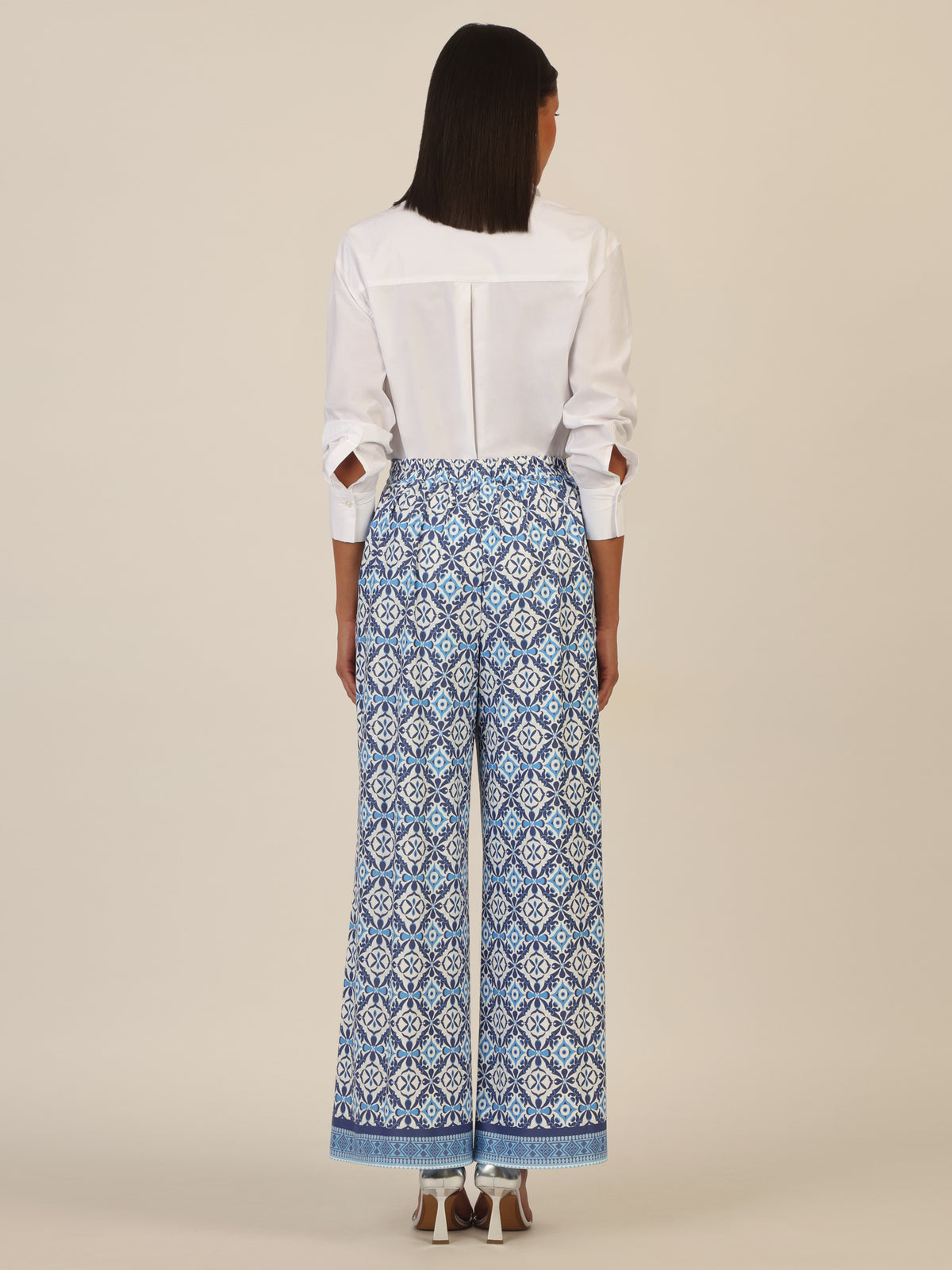 Mint & Mia Weite Hose mit Allover-Muster | blau-weiß