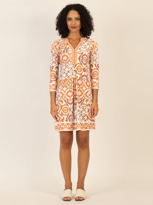 Mint & Mia Kurzes Kofferkleid mit Print und Zierborten | orange-multicolor image 1