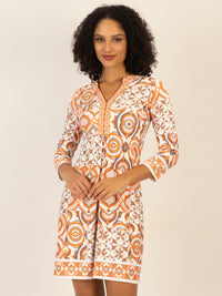 Mint & Mia Kurzes Kofferkleid mit Print und Zierborten | orange-multicolor