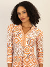 Mint & Mia Kurzes Kofferkleid mit Print und Zierborten | orange-multicolor