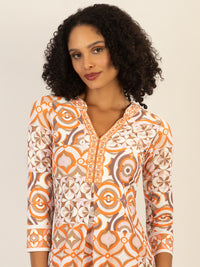 Mint & Mia Kurzes Kofferkleid mit Print und Zierborten | orange-multicolor