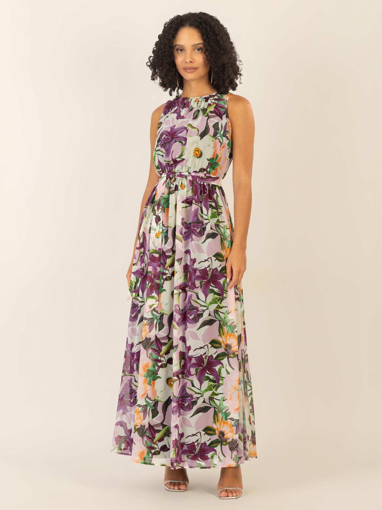 APART langes Chiffonkleid mit allover Blumen-Druck | lila-multicolor