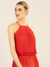 APART langes Plisseekleid im Neckholder-Stil mit Batik-Effekt | rot-multicolor