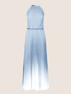 APART langes Plisseekleid im Neckholder-Stil mit Batik-Effekt | hellblau-creme