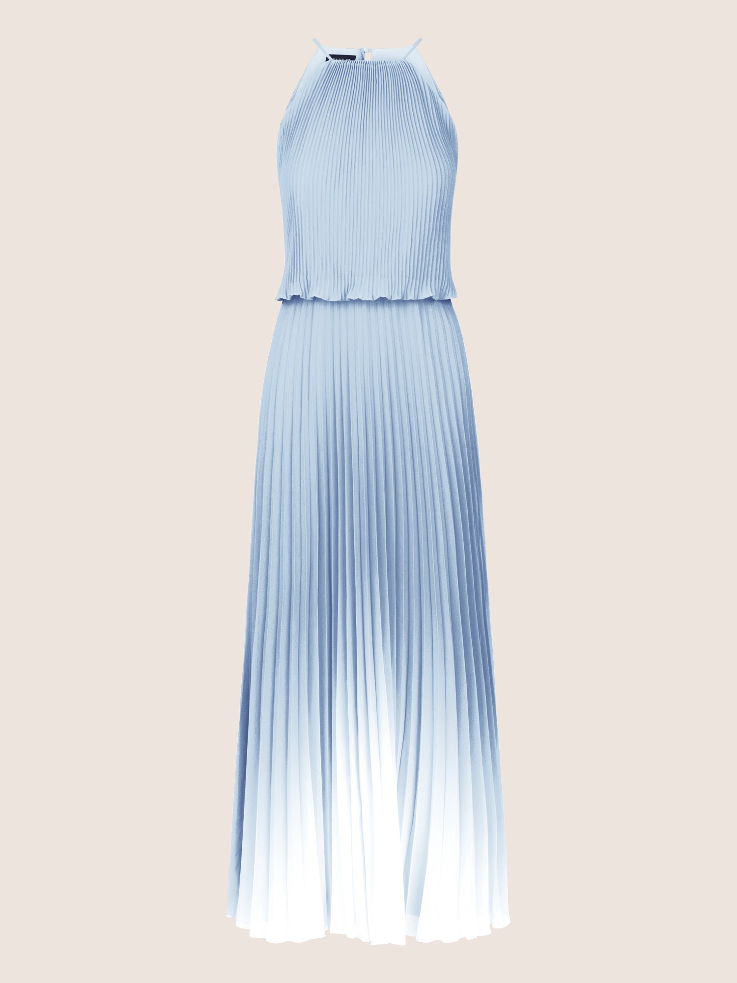 APART langes Plisseekleid im Neckholder-Stil mit Batik-Effekt | hellblau-creme