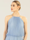 APART langes Plisseekleid im Neckholder-Stil mit Batik-Effekt | hellblau-creme