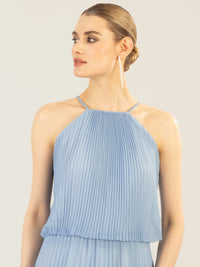 APART langes Plisseekleid im Neckholder-Stil mit Batik-Effekt | hellblau-creme