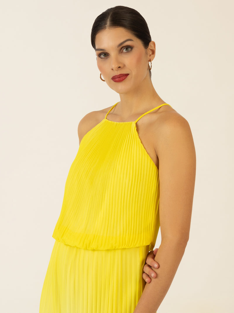 APART langes Plisseekleid im Neckholder-Stil mit Batik-Effekt | vanille-creme