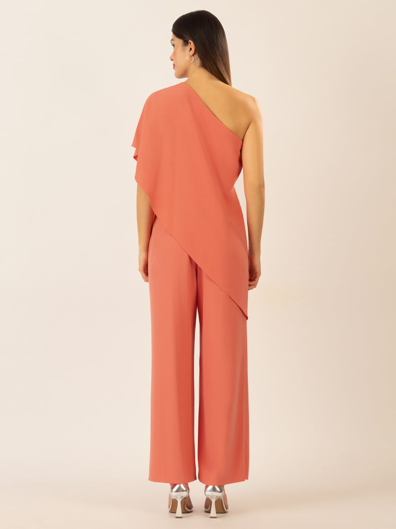 APART One-Shoulder Overall aus einer leicht körnigen Ware | koralle