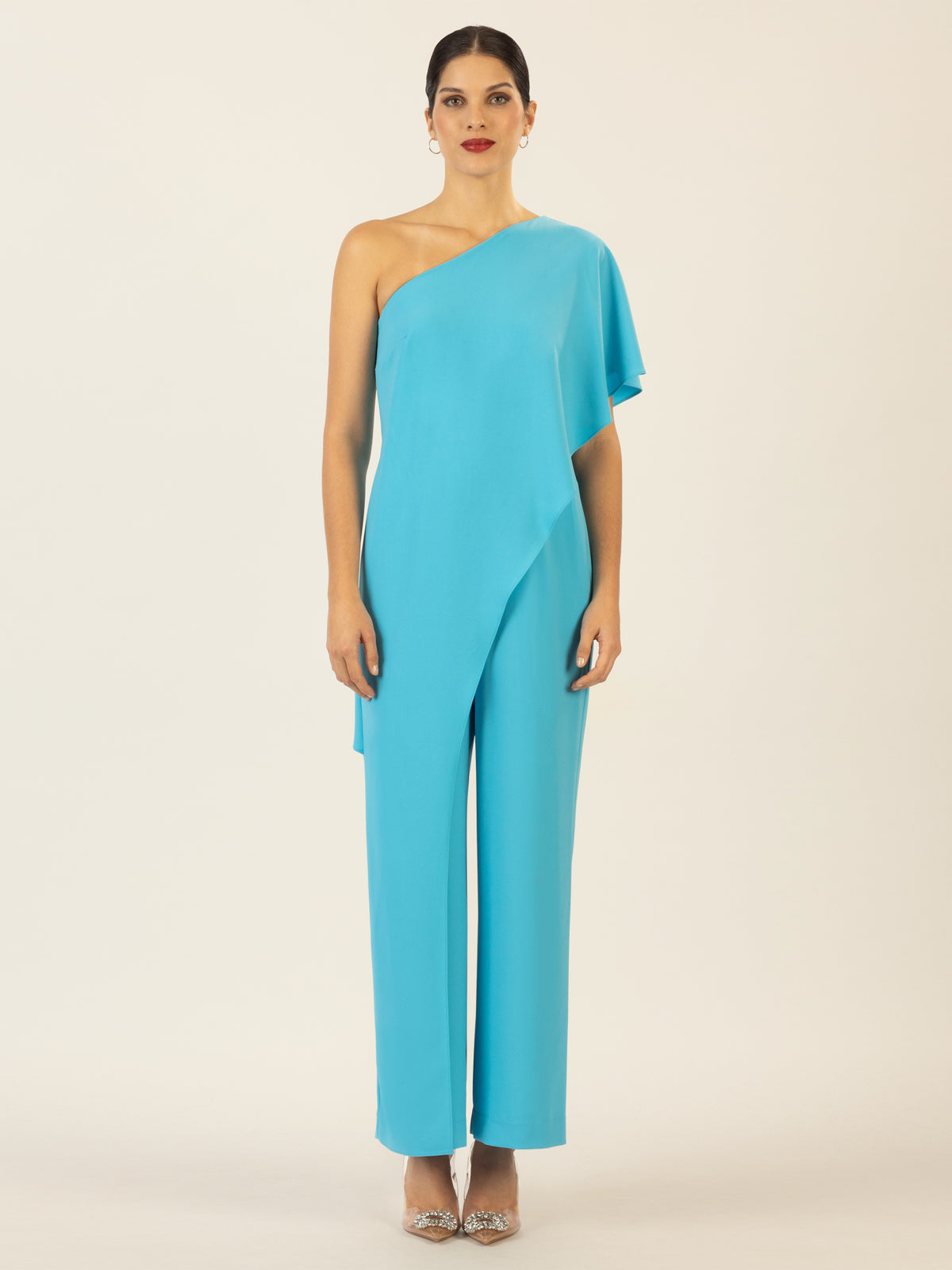 APART One-Shoulder Overall aus einer leicht körnigen Ware | türkis