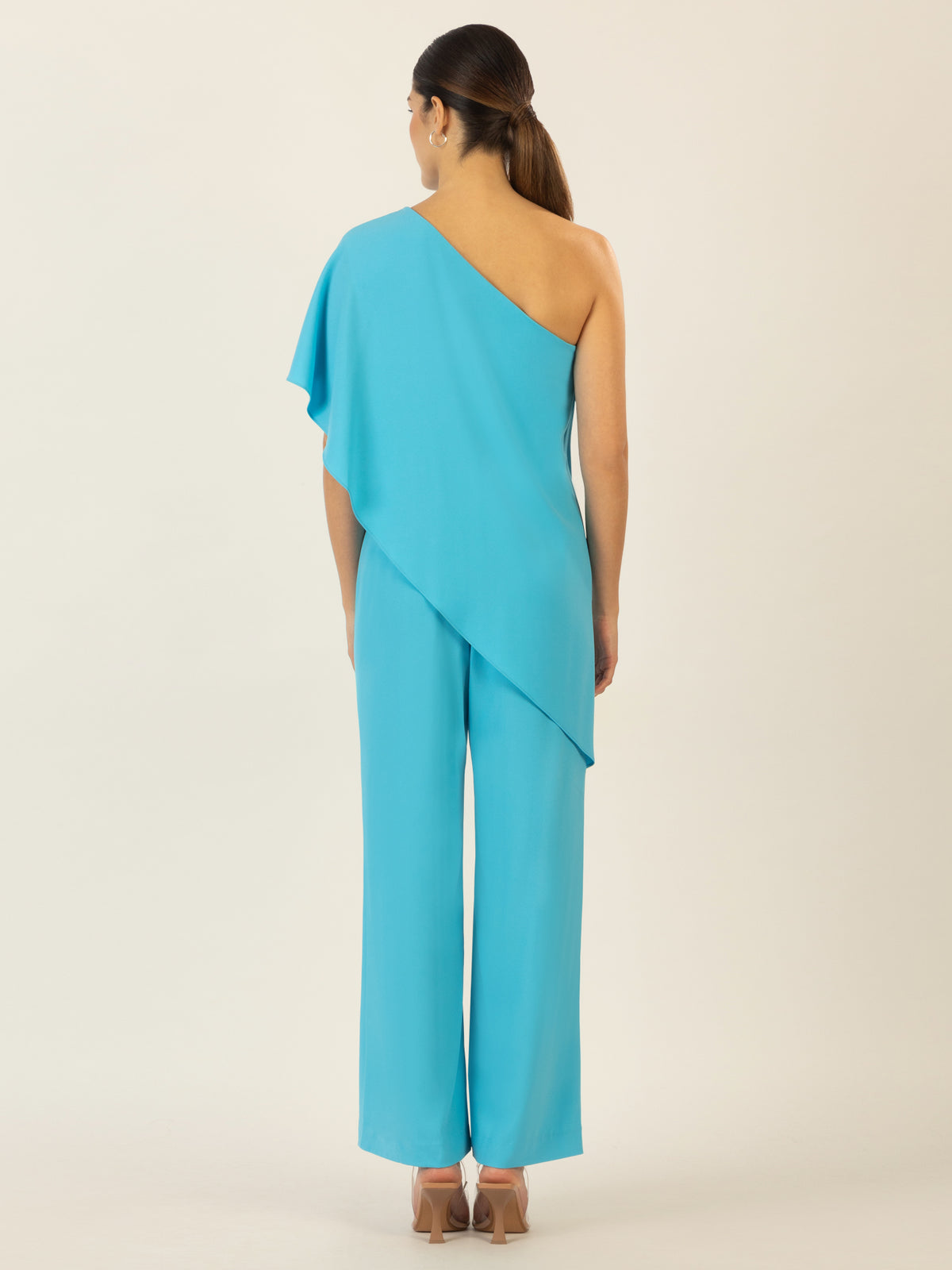 APART One-Shoulder Overall aus einer leicht körnigen Ware | türkis