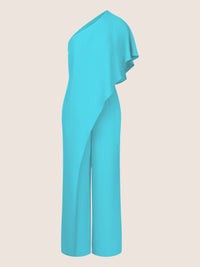 APART One-Shoulder Overall aus einer leicht körnigen Ware | türkis