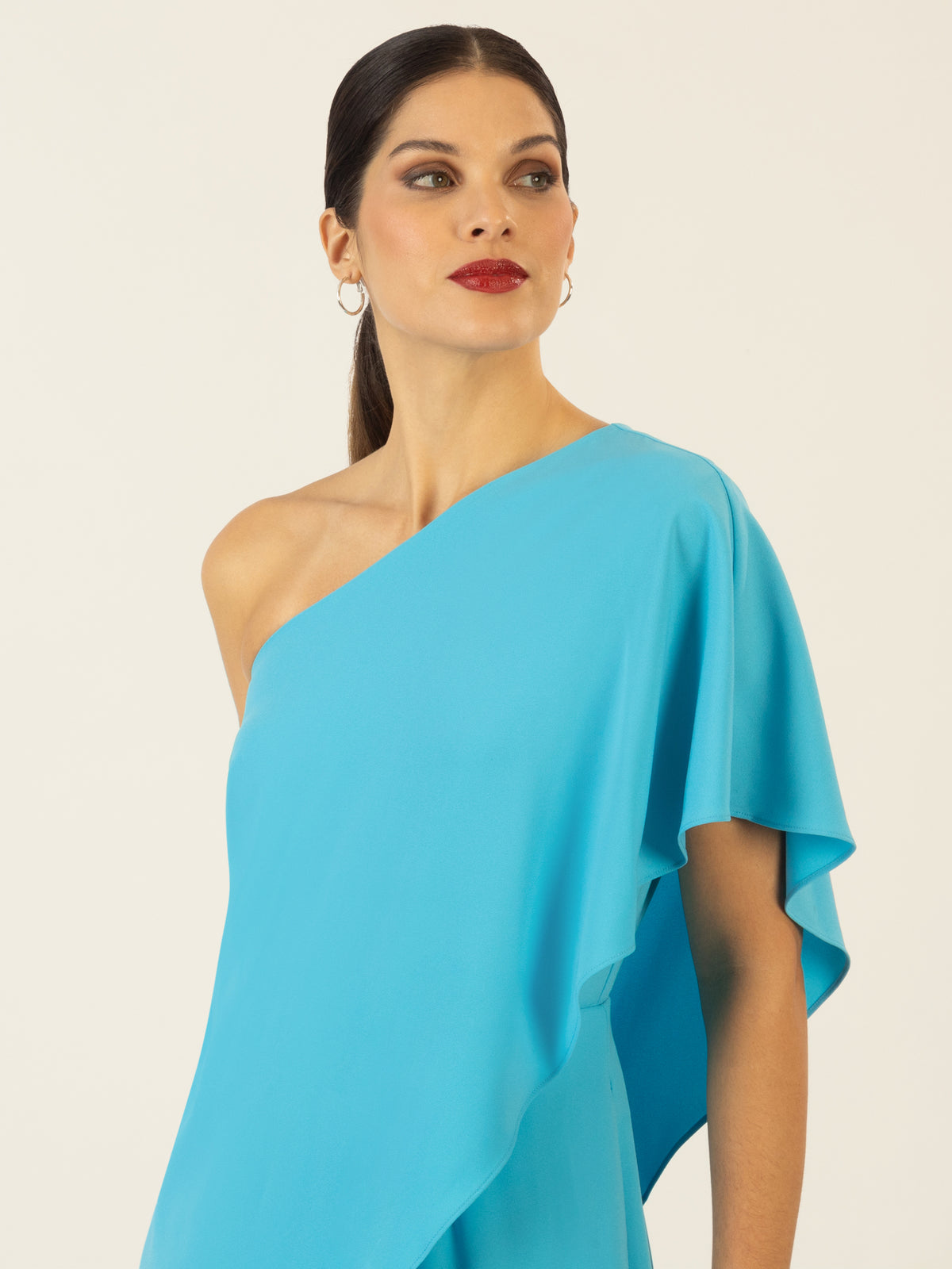 APART One-Shoulder Overall aus einer leicht körnigen Ware | türkis