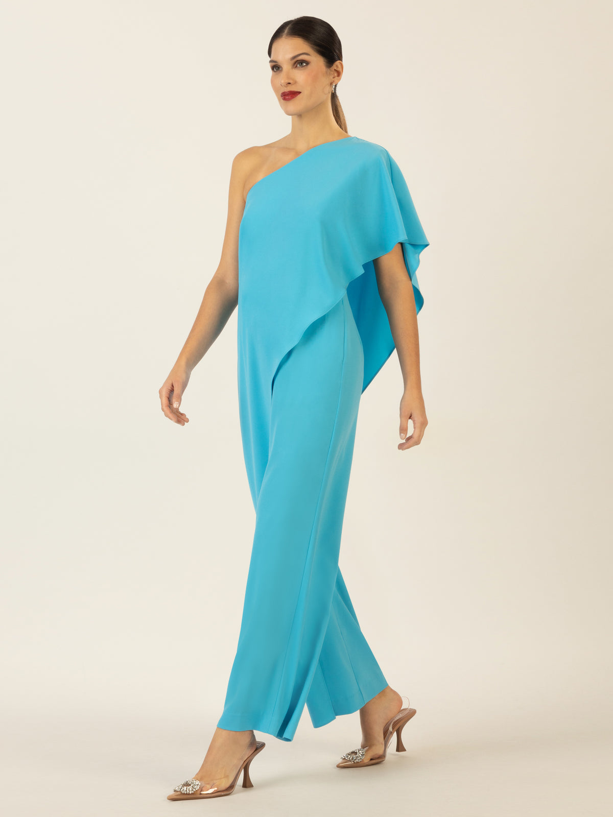 APART One-Shoulder Overall aus einer leicht körnigen Ware | türkis