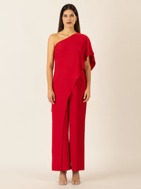 APART One-Shoulder Overall aus einer leicht körnigen Ware | rot