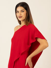 APART One-Shoulder Overall aus einer leicht körnigen Ware | rot
