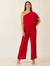 APART One-Shoulder Overall aus einer leicht körnigen Ware | rot