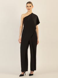 APART One-Shoulder Overall aus einer leicht körnigen Ware | schwarz
