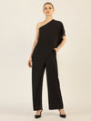APART One-Shoulder Overall aus einer leicht körnigen Ware | schwarz