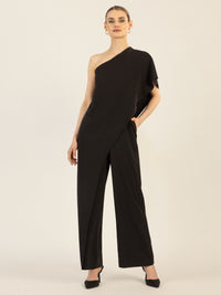 APART One-Shoulder Overall aus einer leicht körnigen Ware | schwarz